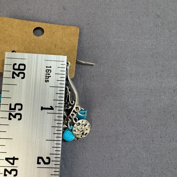 Silver Tone Faux Turquoise Teardrop Disc Dangle Drop Earrings Women Boho Jewelry - Picture 5 of 6